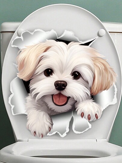 mama look 1 Cute Little Dog Cartoon Toilet Sticker, Bathroom Toilet Lid Decoration Painting, PVC Self-Adhesive Removable,Stickers,Wall Decal, Vinyl Decal For Home Decorations,Spring Decoration Items Refresh Your Home,Rama Decoration Stickers Gifts Birthday Graduation