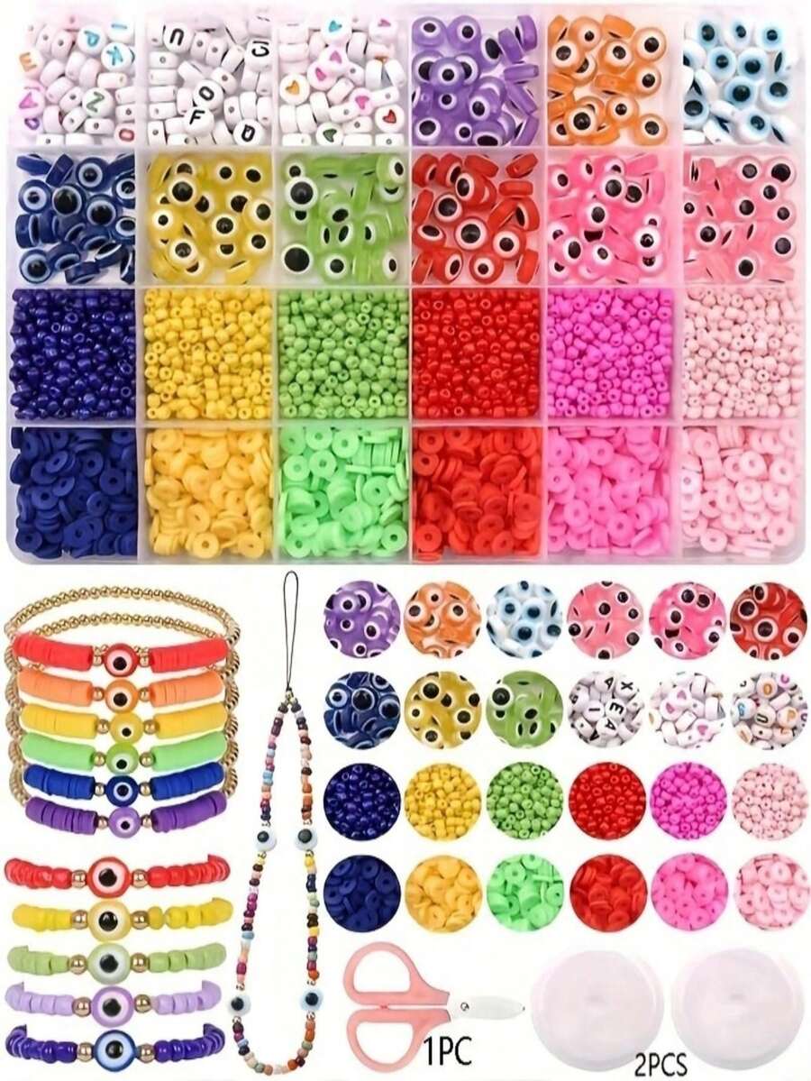 24pcs/Set Evil Eye Bead Decor Mobile Phone Lanyard Kit, DIY Resin Bead