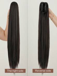 Tóc nối đuôi ngựa Claw thẳng dài màu đen nâu 24 inch chịu nhiệt bằng sợi kẹp tóc đuôi ngựa - Nâu đen - Xem 5