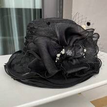 1pc Women's Vintage Floral Organza Derby Hat Kentucky Foldable Hats Fascinator Sun Hats UV Protection For Wedding Tea Party Hat, School