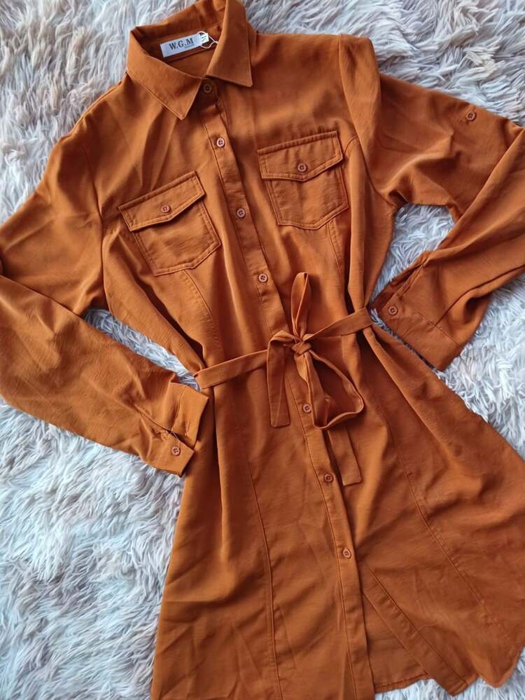 W.G.M Fashion Shirt Dress With Bag - Rỉ Nâu - Xem 3