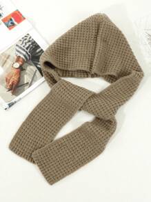 1pc Women Fashion Solid Color Women Scarf, Black/Beige/Khaki/Brown Cable Knit Hooded Scarf Shawl, Suitable For Dating, Outings, Daily Use