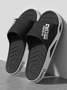 Extra large (48-49) Pantoufles d'intérieur/extérieur pour hommes et femmes d'été, avec impression de lettre, antidérapantes et résistantes aux odeurs - Noir - Voir 1