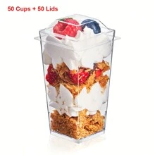 50pcs 3oz Mini Dessert Square Bowls Cups With Lids And Spoons, Plastic Parfait Appetizer Cups, Disposable Parfait Cups, Clear Shooter Cups, Yogurt Parfait Containers, Small Mousse Cups, Square Dessert Serving Cup, Wedding Party Supplies - thông thoáng - Xem 8