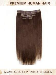 6 Pcs Seamless Clip In Hair Extensions Human Hair Color 4 Chocolate Brown 14-22 Inch Straight Remy Human Hair Invisible Pu Weft Clip In Hair Extensions - S4 - View 2