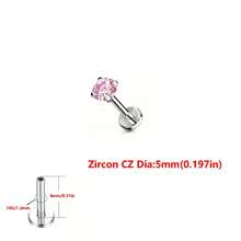 ADYJELY 1/5pcs Stainless Steel Hypoallergenic Inlaid Transparent CZ Lip Nails Nose Rings Studs 16G Internally Threaded Labret Medusa Lip Studs Conch Tragus Earrings Studs Red Pink Blue Black 3mm 4mm 5mm Piercing Jewelry Decoration For Women And Men