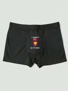 Men's Black Simple Fashion Letter Printed Pattern Elastic Briefs For Daily Wear