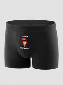 Men's Black Simple Fashion Letter Printed Pattern Elastic Briefs For Daily Wear