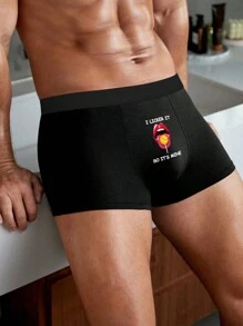 Men's Black Simple Fashion Letter Printed Pattern Elastic Briefs For Daily Wear