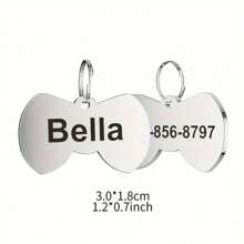 不锈钢个性化宠物身份标签，带有自定义姓名和电话号码 - 宠物防丢失狗项圈吊坠，可用作钥匙扣饰物，防止外部丢失 - 蝴蝶結 - 查看 15