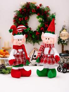 1 pieza Decoración telescópica de hada de Acción de Gracias, decoraciones navideñas creativas, decoración de adorno, decoración telescópica de doble cuerno rojo y verde, de pie en la ventana, escenario de escritorio de restaurante, mejor regalo para decoración del hogar de ambiente festivo - Multicolor - Ver 7