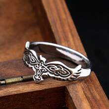 1pc Stainless Steel Viking Style Celtic Raven Ring For Men Daily Wear - Silver - View 4