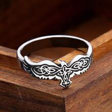 1pc Stainless Steel Viking Style Celtic Raven Ring For Men Daily Wear - Silver - View 2