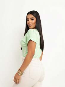 Basic Blouse Short Sleeve Plain Women's Fashion - màu xanh lá - Xem 2