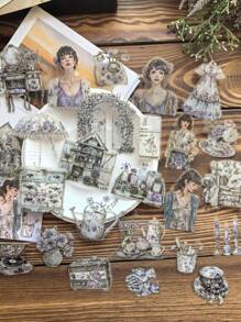 25pcs/Pack Retro Figure Landscaping Stickers - Girls Profession Series, Sewing Lady, For Scrapbooking, Journal Decoration, PET Material Back To School
