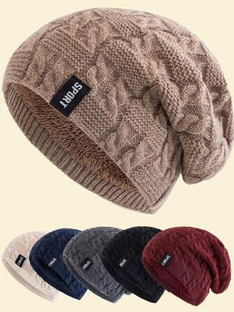 JZML 1개 유니섹스 스포츠 레터 자수 따뜻한 니트 비니 모자 할로윈 가을 의상