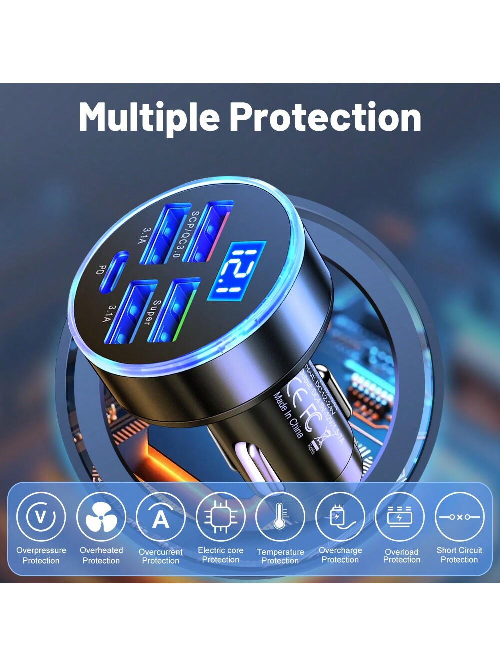 شاحن سيارة فائق السرعة 250 واط – 5 منافذ شحن – أسو...