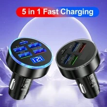 250W Car Charger 5 Ports PD + QC 3.0 Fast Charging Car Phone Charger Adapter 4 Ports Usb Car Charger Type C PD Quick Charge 3.0 Car Charger Car Accessories - Black - View 6