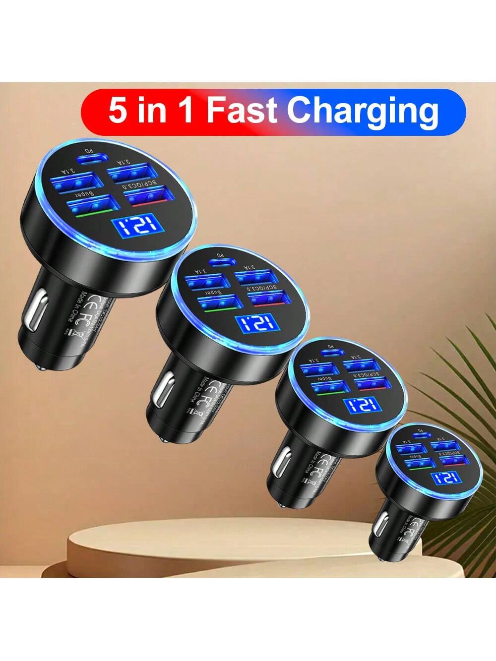 شاحن سيارة فائق السرعة 250 واط – 5 منافذ شحن – أسو...