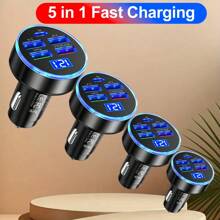 250W Car Charger 5 Ports PD + QC 3.0 Fast Charging Car Phone Charger Adapter 4 Ports Usb Car Charger Type C PD Quick Charge 3.0 Car Charger Car Accessories - Black - View 4