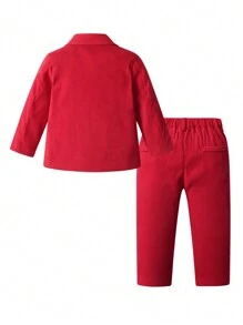 BLUE SAYING Conjunto de caballero para fiesta de 2 piezas, chaqueta roja y pantalones con impresión de árbol de navidad y galleta de jengibre, para niño pequeño