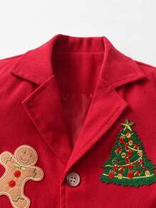 BLUE SAYING Conjunto de caballero para fiesta de 2 piezas, chaqueta roja y pantalones con impresión de árbol de navidad y galleta de jengibre, para niño pequeño