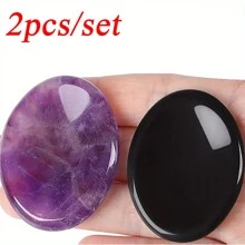 2pcs/Set Thumb Worry Stone Stress Relief Healing Crystals Set White Crystal Amethyst Rose Quartz Hand Carved Gemstone Lovely Healing Stone Meditation Reiki Oval Palm Stone Ideal Gift - 2pcs/set - View 12