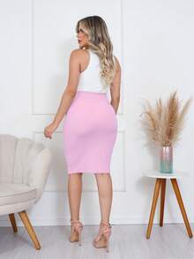 ZAVA Evangelical Texture Pencil Skirt With Front Pockets And Drawstring Waist - 淺粉色 - 查看 2