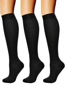 3pairs High-Performance Jumping Rope Compression Socks, Anti-Slip Yoga Stockings, Slimming Leg Shaping Knee High Socks For Women And Couples, Gym, Fall - Black - View 1