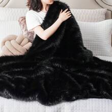 Luxury Fluffy Black Fur Throw Blanket, Soft Cozy Faux Fur Blanket For Couch Sofa Bed, Plush Warm Fuzzy Throws With Long Pile, Home Decor - 黑色 - 查看 11