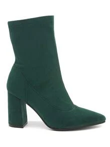 Block Heel Sock Boots – Feminine, Modern - Green - View 4