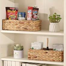 2pcs/1pc Handmade Woven Water Hyacinth Storage Basket - 3 Tiers Rack, Suitable For Toilet Paper & Tank Top Storage, Water Hyacinth Organizer, Room Decor, Home Decor