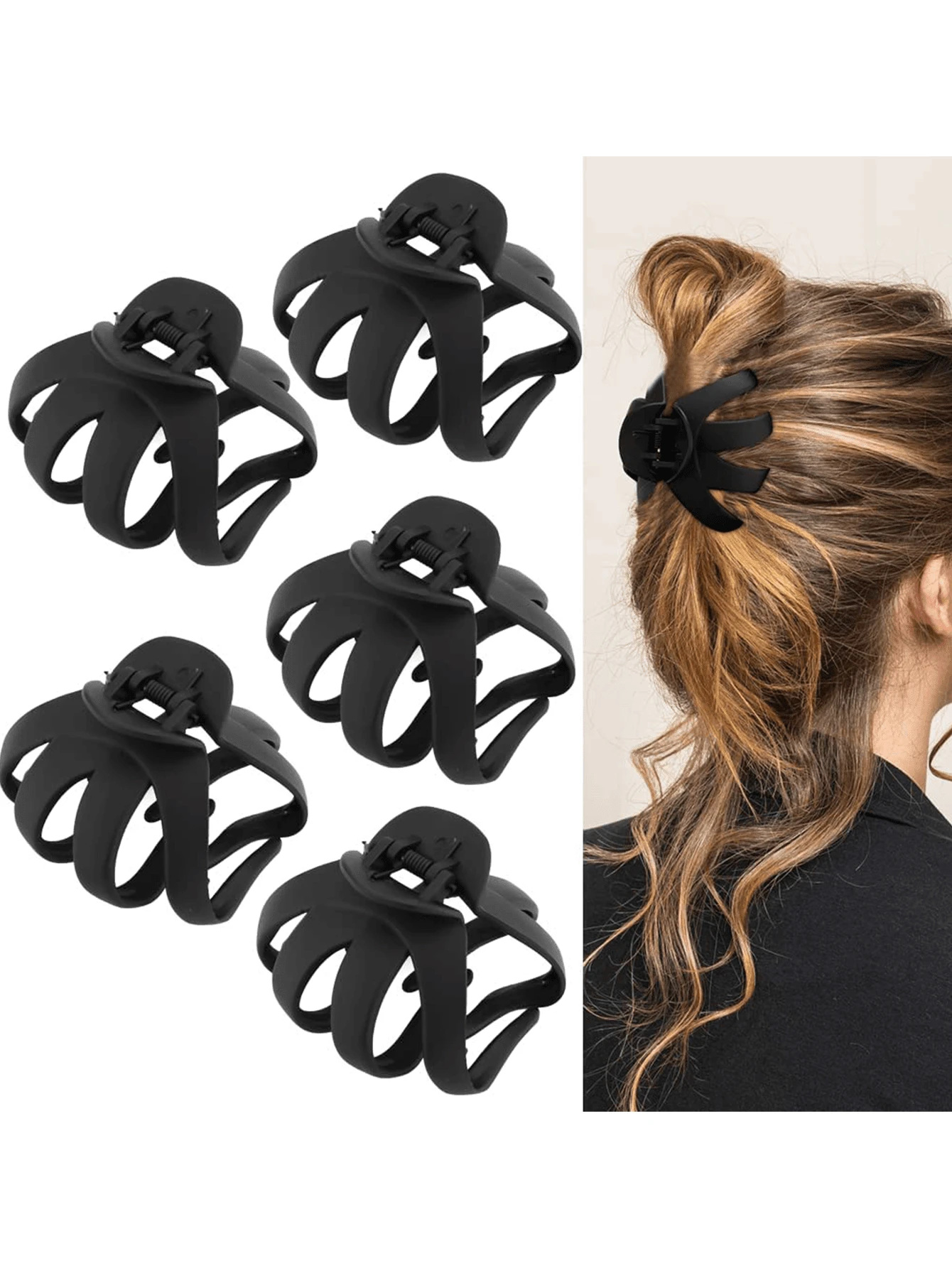 磨砂章鱼爪发夹 八爪女发夹 强力抓握防滑夹子 粗中长蜘蛛爪发夹女发饰 - 黑色 - 查看 1