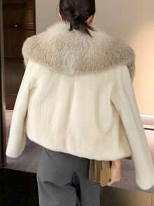 Jachetă cu căptușeală termică cu guler de blană din nurcă artificială, elegantă, de iarnă - alb - Vizualizare 3