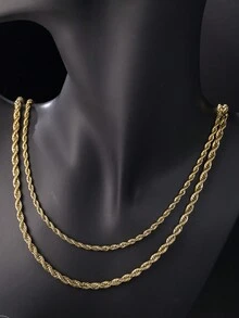 1 chiếc vòng cổ xoắn bằng thép không gỉ, phụ kiện trang sức thời trang đường phố để đeo hàng ngày, quà tặng cho bạn trai/đối tác - Vàng - Xem 6