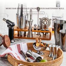 SHEIN X Heather Rae KITESSENSU Cocktail Shaker Set Bartender Kit, 6-Piece Silver Bar Set With Stand, Bar Kit With Essential Bar Accessory Tools: Martini Shaker, Jigger, Strainer, Bar Spoon, Tongs, Opener