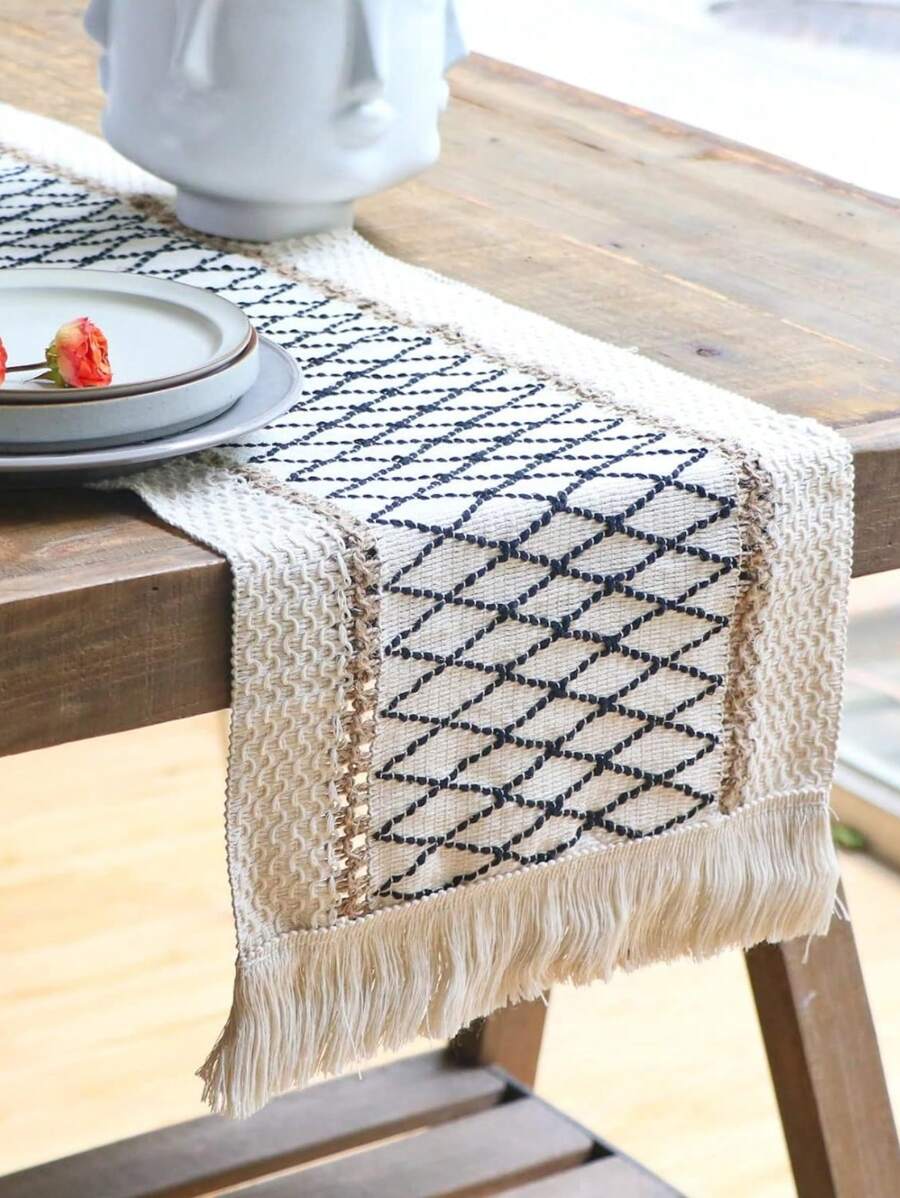 Caminho de mesa Boho Caminhos de mesa de macramê, para decoração de casa Caminho de mesa de macramê creme e marrom com borlas, para jantar Boho, decoração de quarto, chá de panela, decoração de mesa de outono