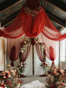 1 Stück burgunderrote durchsichtige Hochzeitsbogen-Vorhänge - Chiffon-Vorhänge für Zeremonien, Verlobungen, Empfänge und Hintergrunddekoration - elegante, romantische ländliche Party-Dekoration, Brautduschen, Jahrestage, fließend und romantische Vorhänge für Hochzeitsbögen und Drapierungen, Weihnachten