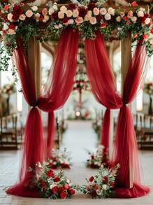 1 Stück burgunderrote durchsichtige Hochzeitsbogen-Vorhänge - Chiffon-Vorhänge für Zeremonien, Verlobungen, Empfänge und Hintergrunddekoration - elegante, romantische ländliche Party-Dekoration, Brautduschen, Jahrestage, fließend und romantische Vorhänge für Hochzeitsbögen und Drapierungen, Weihnachten