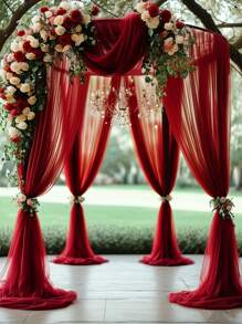1 Stück burgunderrote durchsichtige Hochzeitsbogen-Vorhänge - Chiffon-Vorhänge für Zeremonien, Verlobungen, Empfänge und Hintergrunddekoration - elegante, romantische ländliche Party-Dekoration, Brautduschen, Jahrestage, fließend und romantische Vorhänge für Hochzeitsbögen und Drapierungen, Weihnachten