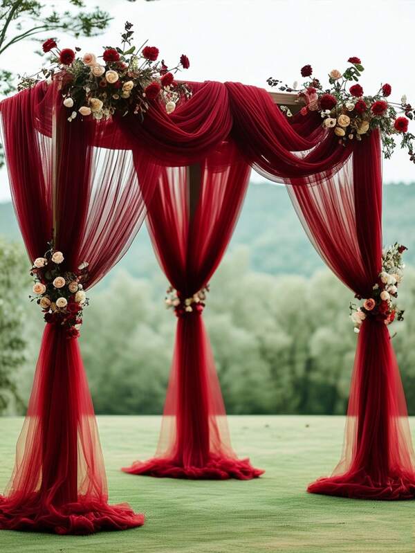 1pc Burgundy Transparent Fabric Wedding Arch Curtains - Chiffon Curtains For Ceremonies, Engagements, Receptions And Background Decorations - Elegant, Romantic Country Party Decorations, Bridal Showers, Anniversaries, Flowing And Romantic Curtains For Wedding Arches And Swag Decorations,Christmas