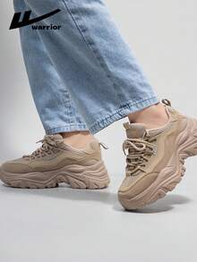 1 Pair Warrior Brand Women's Thick Sole Chunky Sneakers, Breathable Casual Niche Brand Running Shoes - Coffee Brown - View 7
