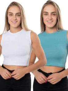 Kit 2 Cropped Blouse With Wide Straps Ribbed Tank Top Brc - Trắng và Sanremo - Xem 1