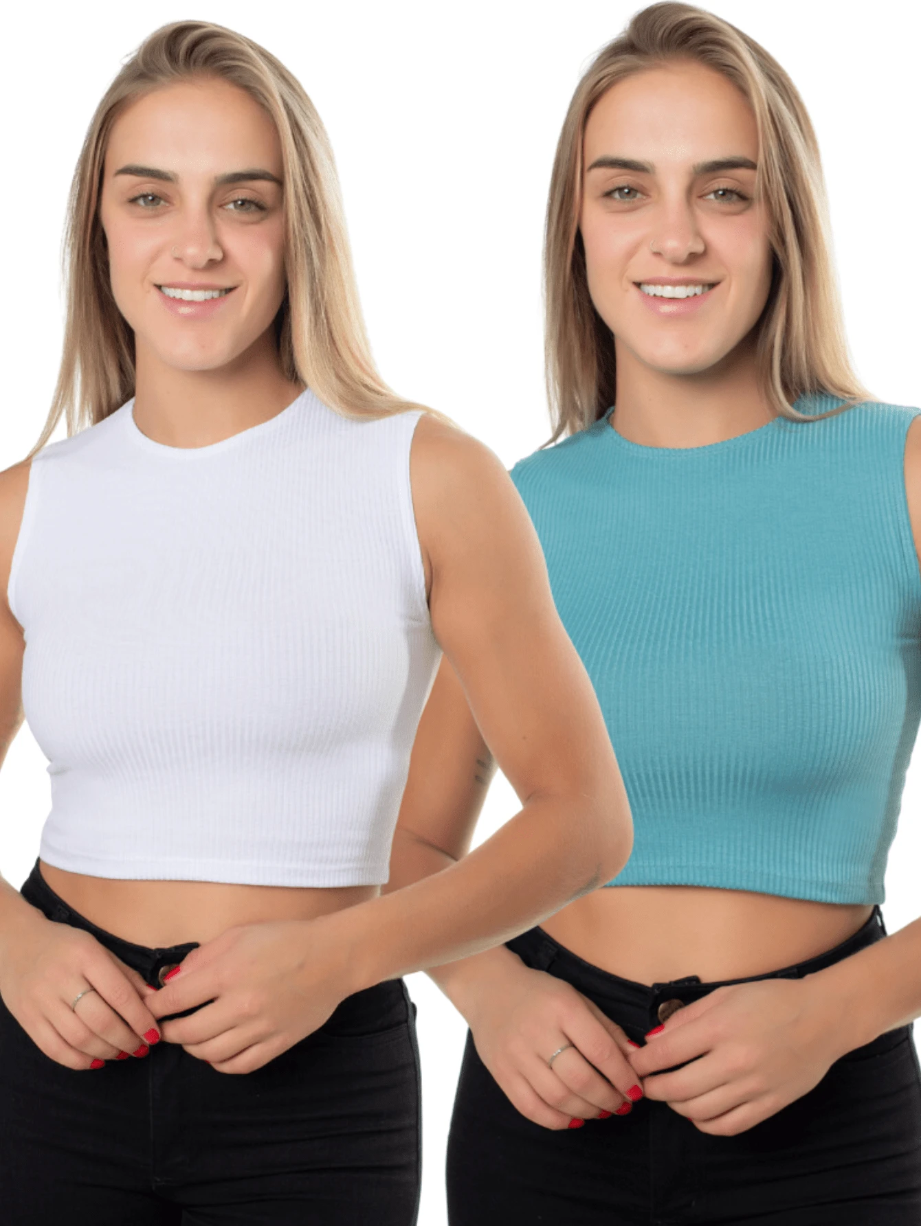 Kit 2 Cropped Blouse With Wide Straps Ribbed Tank Top Brc - Trắng và Sanremo - Xem 1