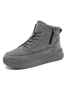 Women's Zip-Up Snow Boots, Latest 2025 Autumn/Winter High-Top Sneakers, Thermal Lined Thick Warm Fur Boots, Side Zipper Closure, & Fashionable Mid-Calf Boots, Flat Round Toe, Non-Slip & Waterproof Leather, Outdoor High-Top Sneakers, Cold-Resistant & Anti-Freeze, Suitable For Couples, Holiday Outings, Parties, Shoes - Grey - View 6