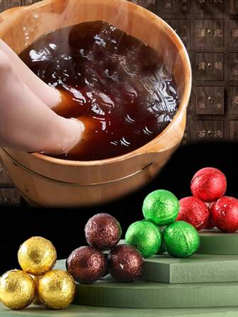 30 件装草药足浴球，含艾蒿、花椒、老姜和红花 - 快速溶解，冬季足部温热水疗，足部护理，促进排汗，调节健康，每个直径 25 毫米