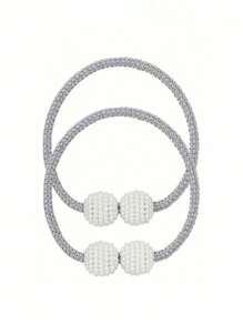 1pc No Hole Curtain Tieback, Pull-Type Pearl Beaded Tie Rope - White - View 12