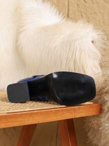 Fall/Winter Small Size Women's High Heel Mary Jane Shoes, Square Toe Thick Heel Pumps In Red, Blue, Plus Size, Elegant,Chunky Heels - Dusty Blue - View 8