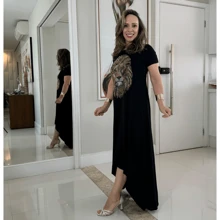 Rhinestone Lion Print Midi Mulet Dress - Negro - Ver 2