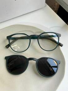 Tomorrow Clip-On Glasses 2 In 1 Unisex Round Small Size / Foldable Solar Polarized 03004 - Dark Green - View 2